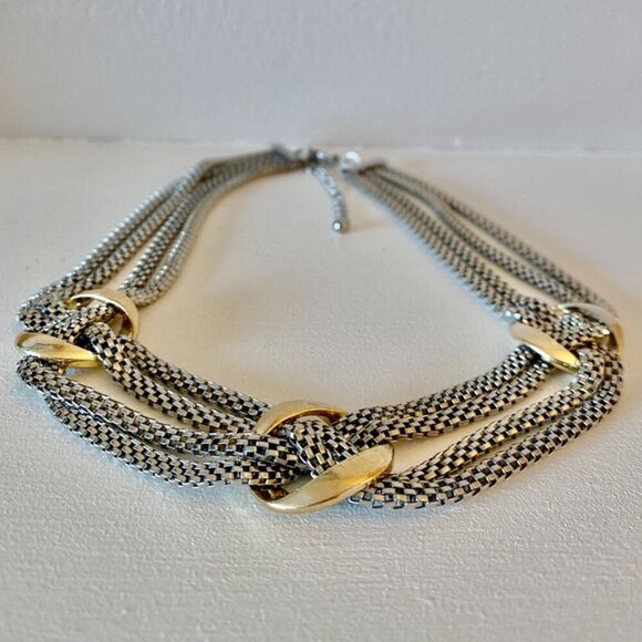 Silver and Gold Multistrand Box Chain Necklace - Picture 4 of 8